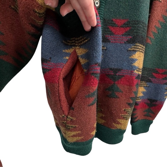 Vintage 90s Men's Cardigan Sweater Structure 100% Wool Southwestern Aztec | L - Picture 4 of 13